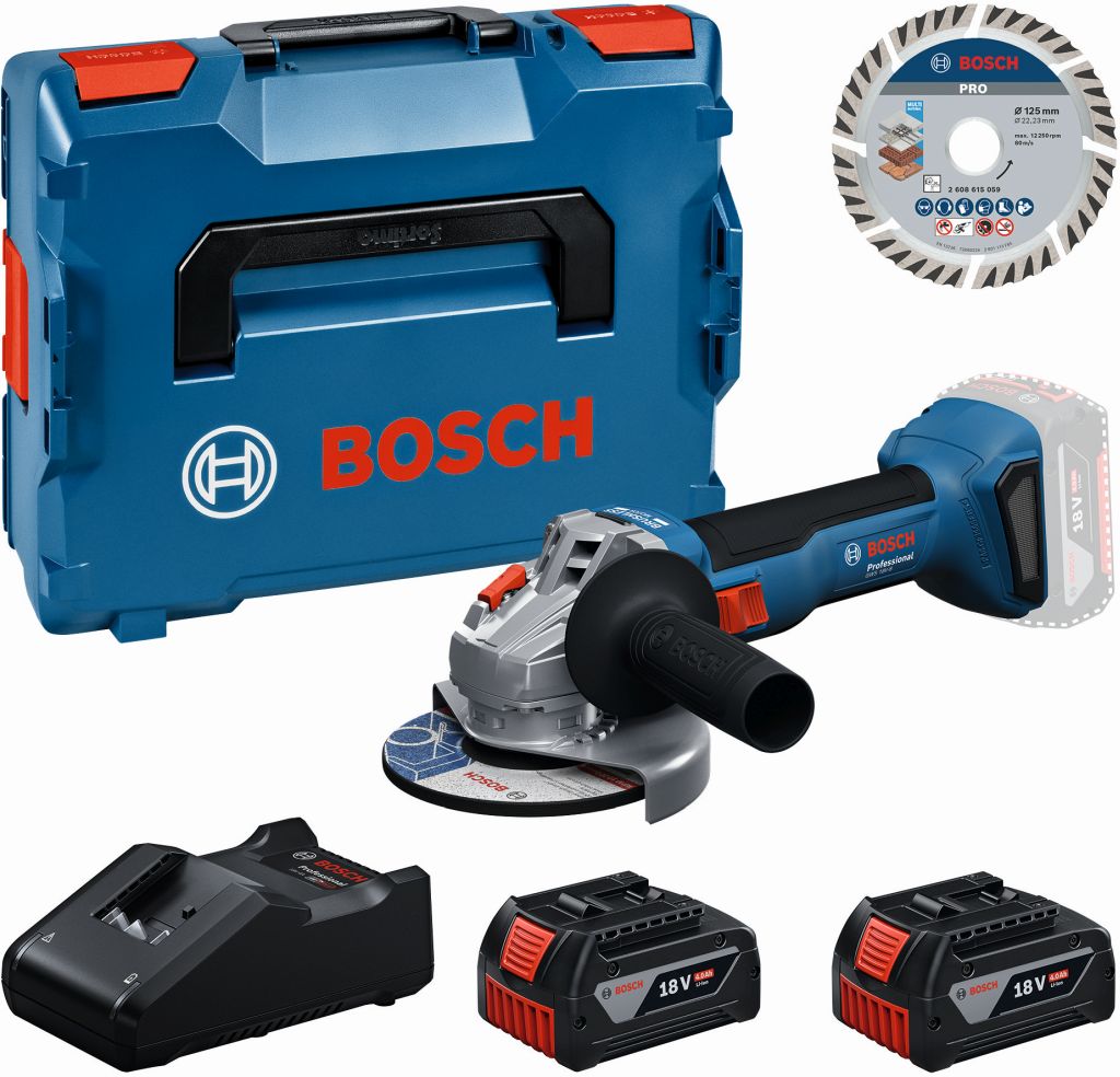 BOSCH GWS 18V-8 PROFESSIONAL Súprava náradia 2× GBA 4.0Ah + kotúč + L-BOXX 0615A500E7
