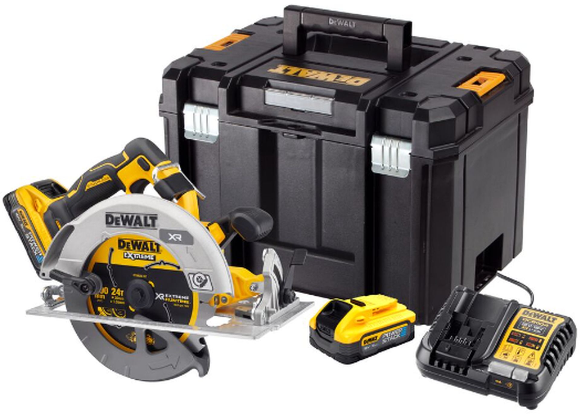 DeWALT DCS573H2T Aku okružná píla (18V/2x5,0Ah PowerStack) Tstak