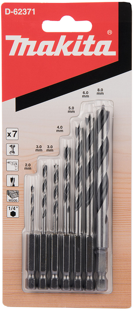 Makita D-62371 sada vrtákov do dreva 7 ks, upnutie 1/4 &quot;