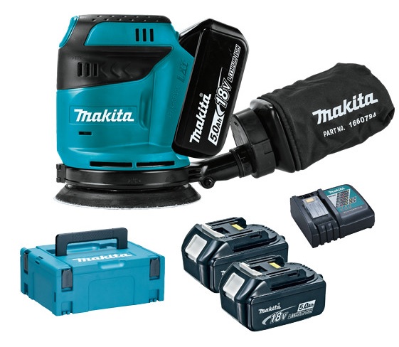 Makita DBO180RTJ Aku excentrická brúska 123mm, Li-ion (2x5,0Ah/18V) Makpac 2