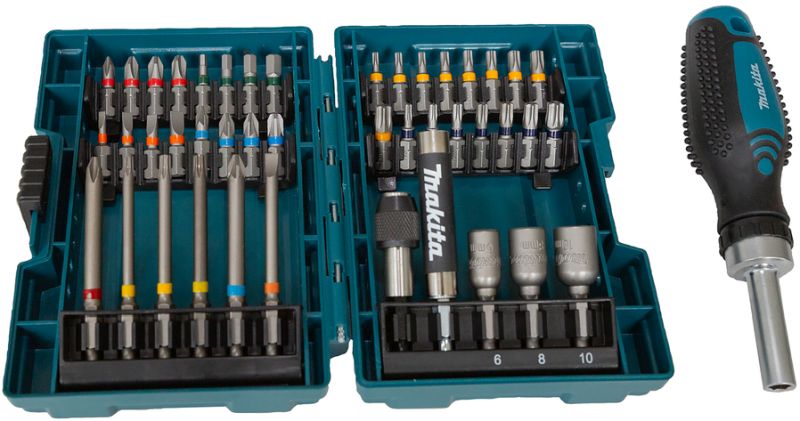 Makita E-25096 Sada bitov 1/4" s račňou 44 ks v plastovom kufríku STOP