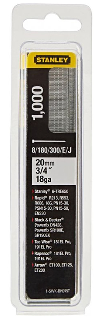Stanley 1-SWKBN075T 20mm/3/4&quot;/18 Kolárske klince typ 8/300/E/J, 1000ks
