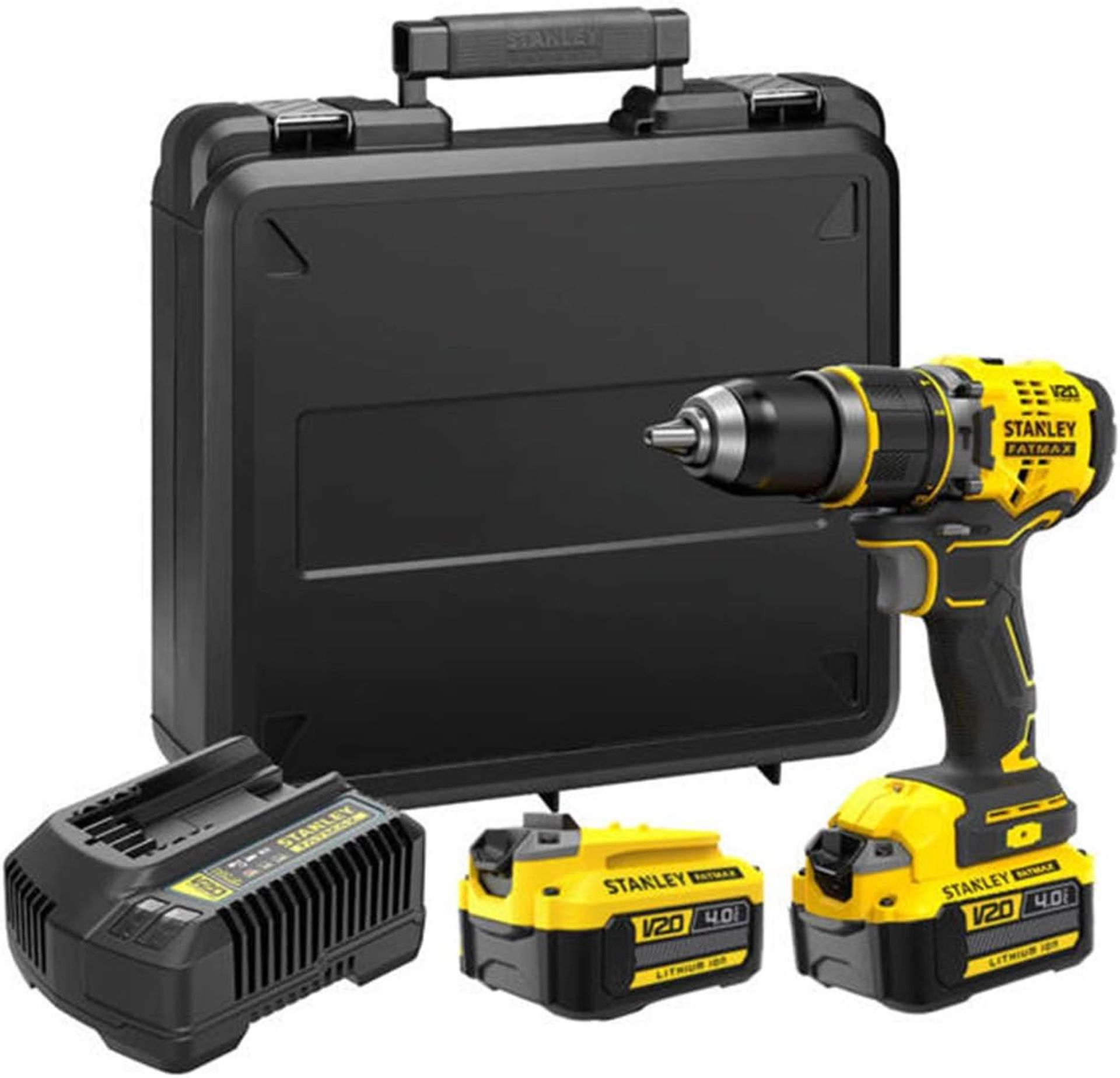 Stanley SFMCD721M2K-QW V20 Aku vŕtačka s príklepom (80Nm/18V/2x4,0Ah), kufor